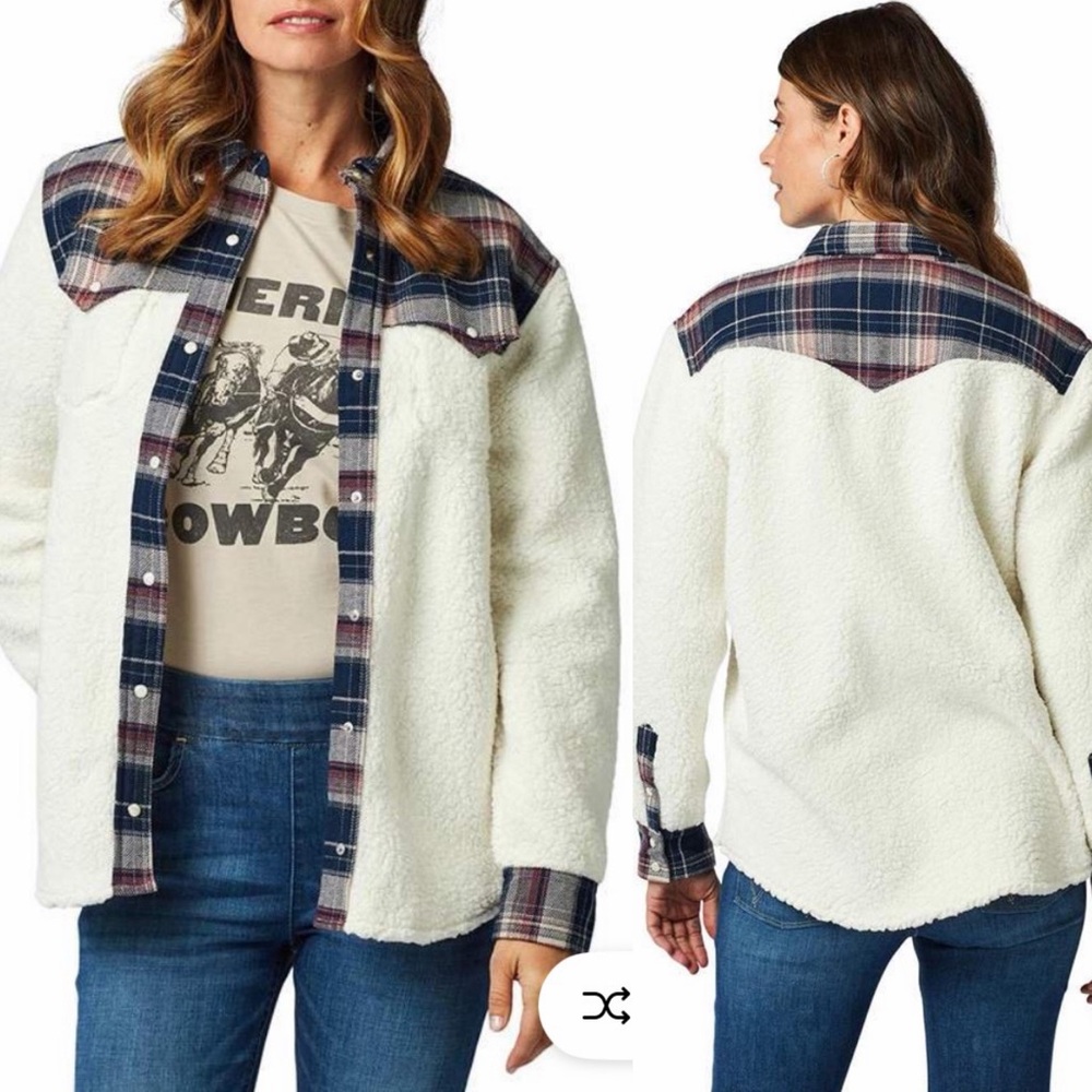 Wrangler Retro Collection Sherpa Western Pearl Snap Button Up Shacket Shirt XL